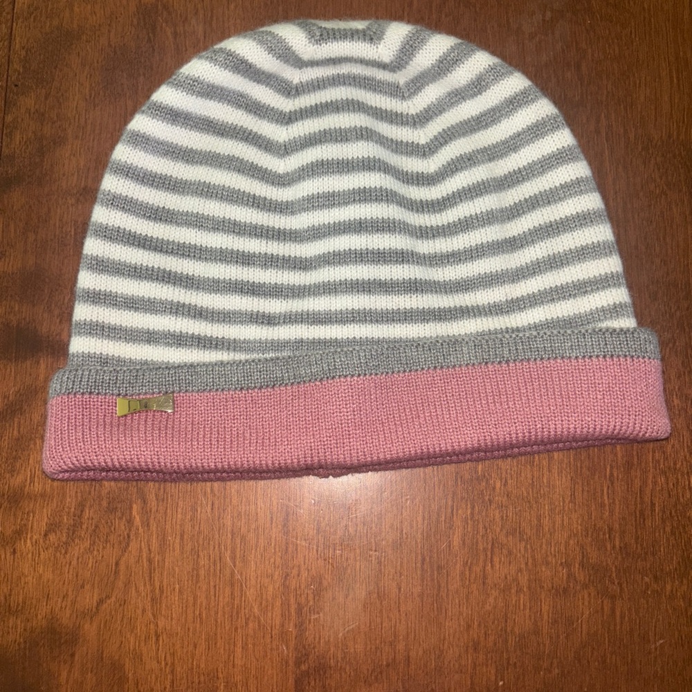 Kate Spade Gray and Pink Striped Hat